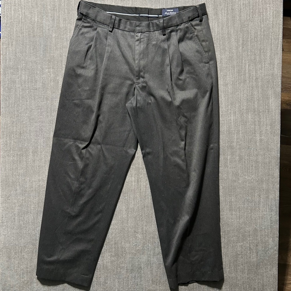 Lands End Dress Pants Mens 38 Charcoal Gray Traditional Fit Pleated Cotton - Picture 1 of 6